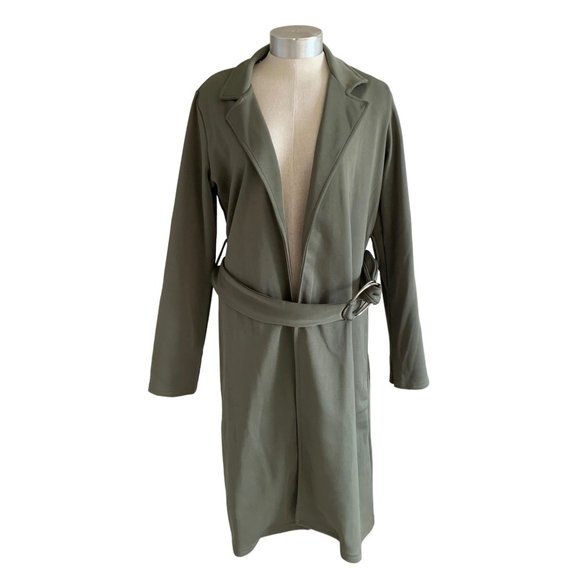 BOOHOO Olive Green Isobel O-Ring Belted Knit Duster Cardigan/Jacket NWT 6P - Picture 5 of 11